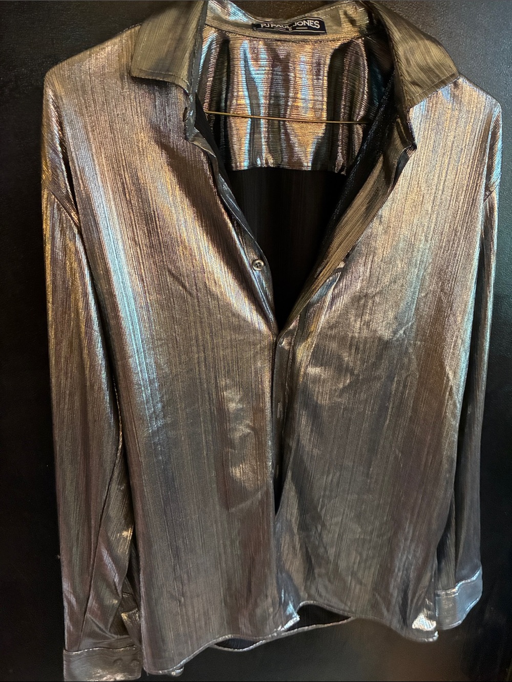 Metallic Silver Disco Button Front Shirt S